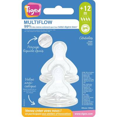 3159921217961 - Tigex - Tétines silicone base large MULTIFLOW +12m Liquides épais céréales