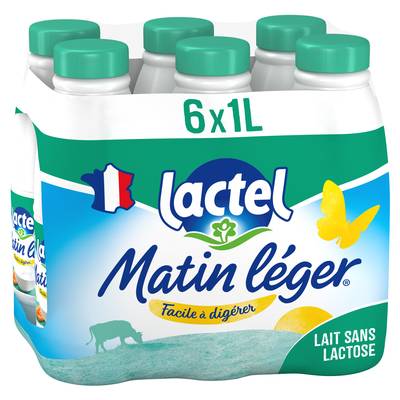 Matin Léger de Lactel Lait écrémé 0%mg sans lactose, 6x1l