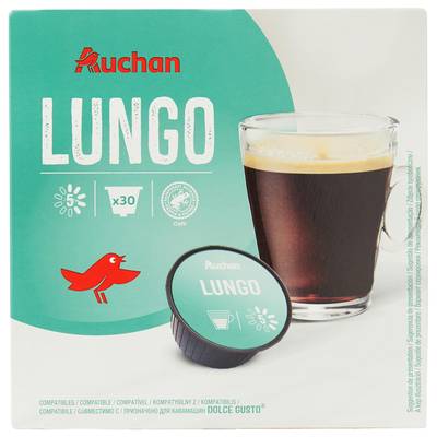 Auchan Capsules de café lungo intensité 5, 30 capsules