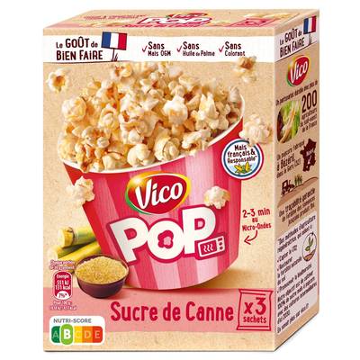 Vico Pop Corn Micro-Ondes Sucre de Cannes, 240g