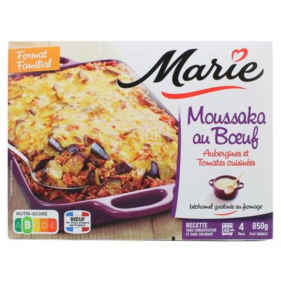 Marie Moussaka au boeuf- Aubergines et tomates cuisinées avec de la béchamel gratinée au fromage, 850g