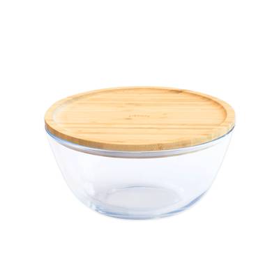 Pebbly Bol / Saladier en verre avec couvercle en bambou, 2,6L