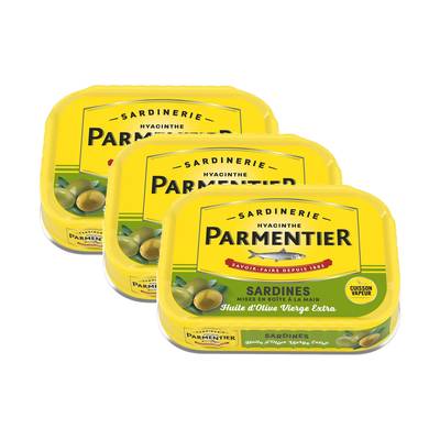 Parmentier Sardines à l'huile d'olive vierge extra, Lot de 3x135g