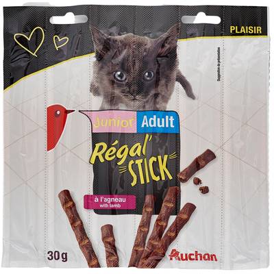 Auchan Friandises Régal'stick agneau pour chaton et chat adulte, 6x5g