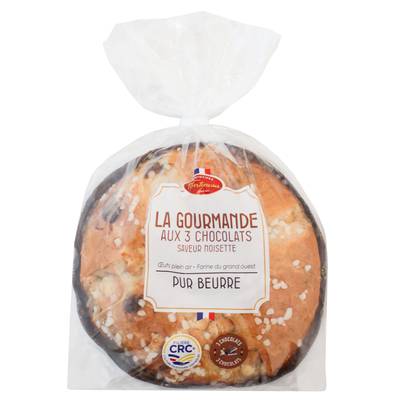Brioches Fonteneau Brioche Ronde aux 3 Chocolats arôme Noisette, 400g
