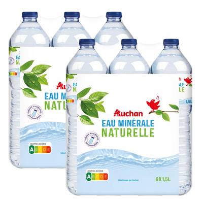 Auchan Eau minérale naturelle, Lot de 2 packs de 6x1,5L
