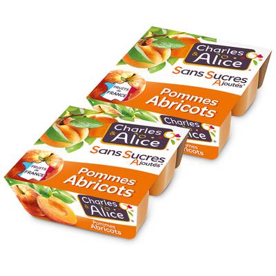 Charles et Alice Pomme abricot sans sucre ajouté, 2 packs de 4x100g