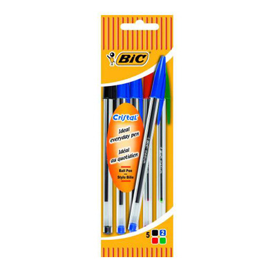 Bic Cristal Original Blister 5 Stylos Couleurs Assorties