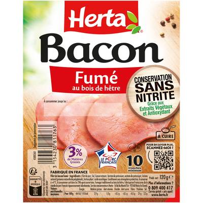 Herta Bacon Fumé au Bois de Hêtre, 10 tranches - 100g