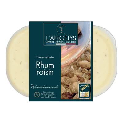 L'Angelys Crème glacée artisanale Rhum raisins, 500g