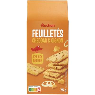 Auchan Gourmet Feuilletés au cheddar et oignon, 75g