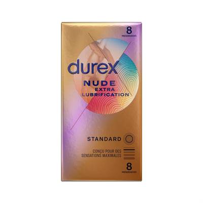 Durex Préservatifs nude extra lubrifiant, 8 pièces