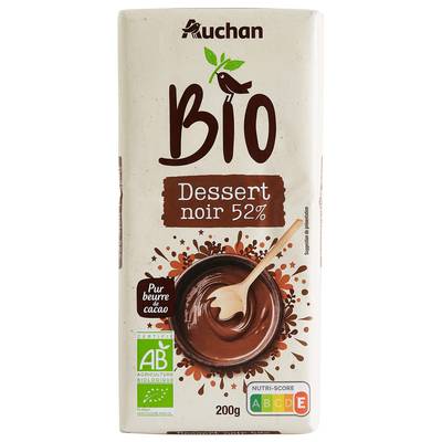 Auchan BIO Tablette de chocolat noir pâtissier 52% cacao Bio, 200g