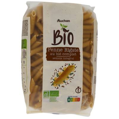Auchan BIO Pâtes Penne rigate intégrale au blé complet Bio, 500g