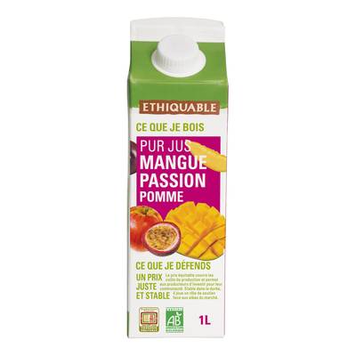 Ethiquable - Commerce Equitable Pur Jus Mangue Passion Pommes Bio du Pérou et Madagascar, 1L