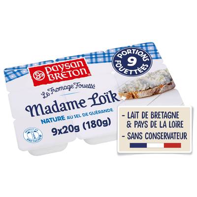 Paysan Breton Fromage fouetté Madame Loik nature au sel de Guérande, 9X20g
