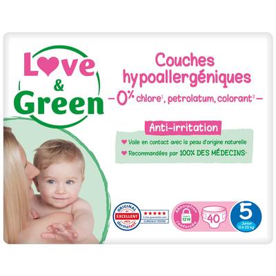 Love & Green Couches écologiques T5 10-25kg, 40 couches