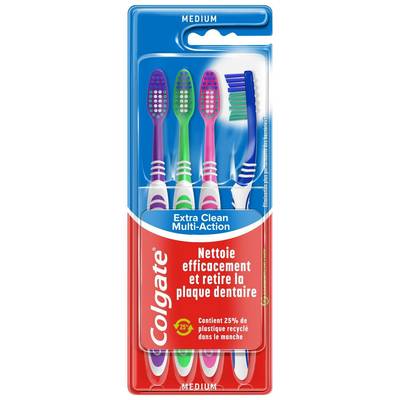 Colgate Brosses à dents multi-action medium extra clean, 4 brosse à dents