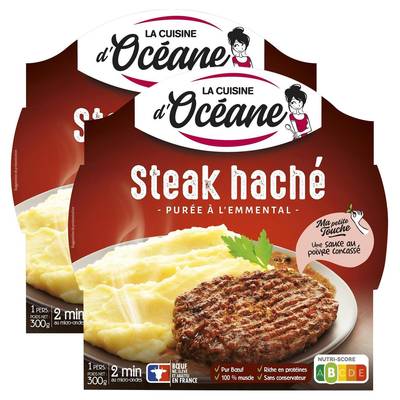 La Cuisine d'Océane Steak haché charolais et purée à l'emmental, Lot de 2x300g
