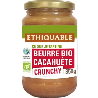 Ethiquable - Commerce Equitable Beurre de cacachuètes Crunchy Bio d'Équateur, Pérou, Guatemala ou Chine, 350g