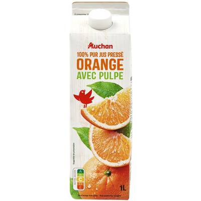 Auchan Pur Jus d'Orange Avec Pulpe, 1l