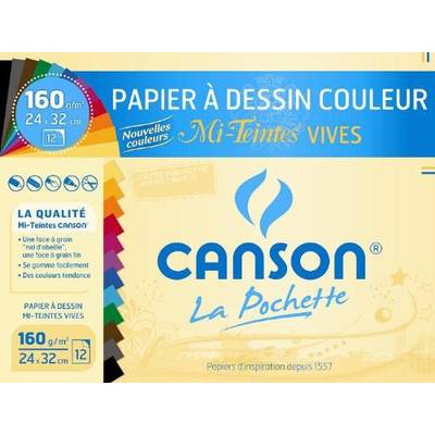 Canson Feuilles de dessin  24 x 32 cm couleurs mi teintes vives 160g/m², 12  feuilles