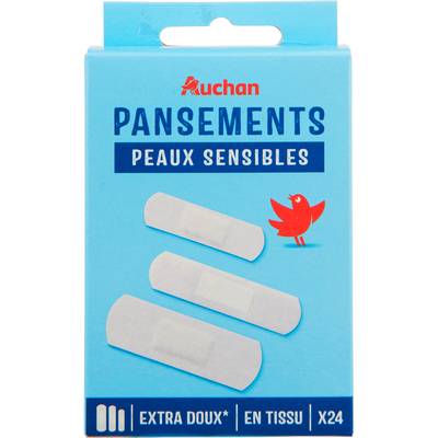 Auchan Pansements microporeux peaux sensibles, 24 pièces