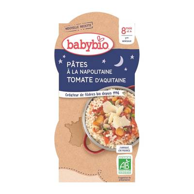 Babybio Pâtes à la Napolitaine Tomates Bio Bol Bébé Dès 8 mois, 2x200g