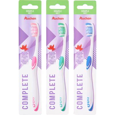 Auchan Brosse à dents complète souple, 1 brosse à dents