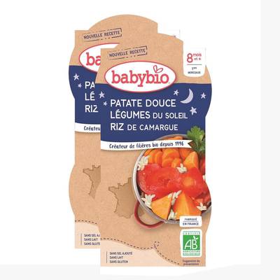 Babybio Patate Douce, Légumes du soleil, Riz de Camargue Bio Bol Bébé Dès 8 mois, Lot de 2x2x200g
