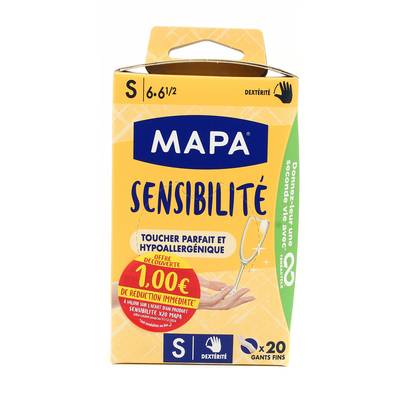 Mapa Gants fins sensibilité taille S, 20 pièces
