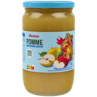 Auchan Purée de pomme sans sucres ajoutés en bocal, 710g