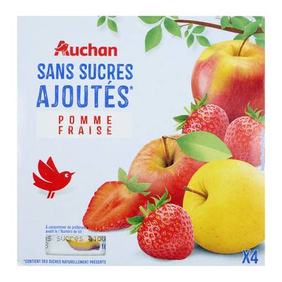 Auchan Pomme fraise sans sucres ajoutés, 4x100g