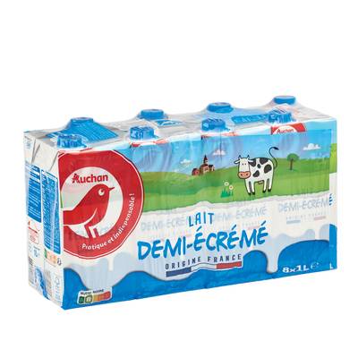 Auchan Lait demi-écrémé UHT, 8x1L