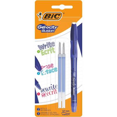 Bic Stylo gel Gelocity Illusion Medium bleu, 1 Stylo + 2 recharges