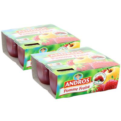 Andros Compote Pomme Fraise, 2 packs de 4x100g