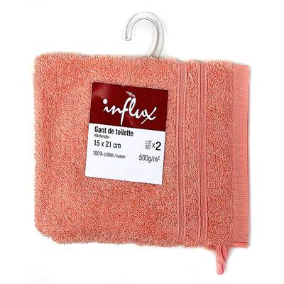 Influx Gant de toilette 15x21cm 500g corail, Lot de 2 gants
