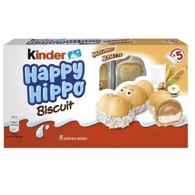Kinder Biscuit Happy Hippo Noisettes, 5 sachets- 103g