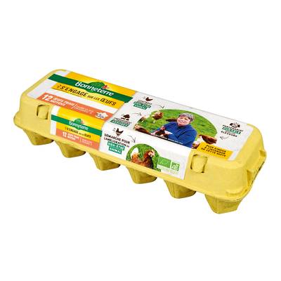 Bonneterre Oeufs bio frais calibre moyen, 12 oeufs