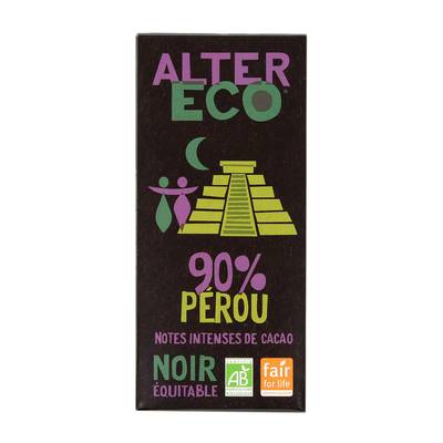 Alter Eco - Commerce Equitable Chocolat noir 90% Cacao Bio du Pérou, 100g