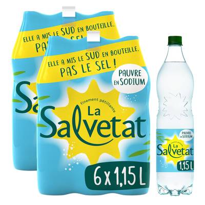 Salvetat Eau gazeuse minérale naturelle, 2 packs de 6x1,15L