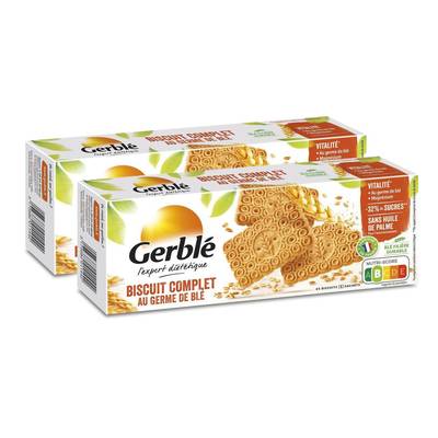 Gerblé Vitalité 25 Biscuits complets au germe de blé -32% de sucres en moins, Lot de 2x210g