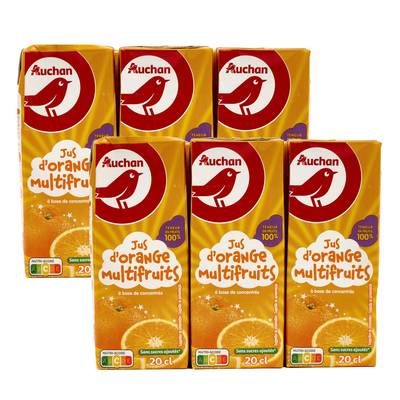 Auchan Jus d'orange multifruits, Lot de 2 packs de 6x20cl