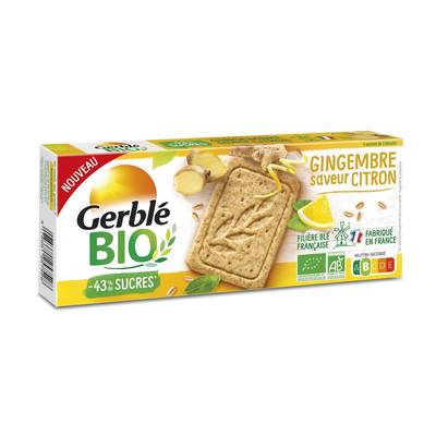 Gerblé Bio 12 Sablés citron Gingembre Bio -43% de sucres en moins, 132g