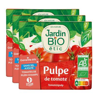 Jardin Bio Etic Pulpe de tomate Bio sans sel ajouté, Lot de 3x500g