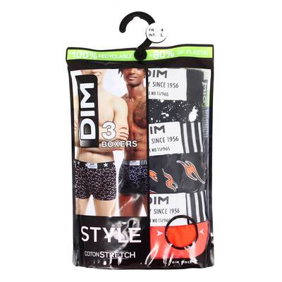 Dim Boxers homme coton stretch motifs marbre et flammes, L 3 Boxers