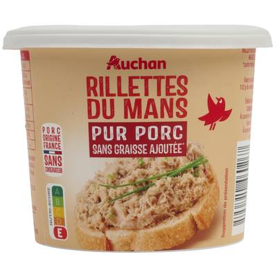 Auchan Rillettes du Mans Pur Porc sans graisse ajoutée, 220g