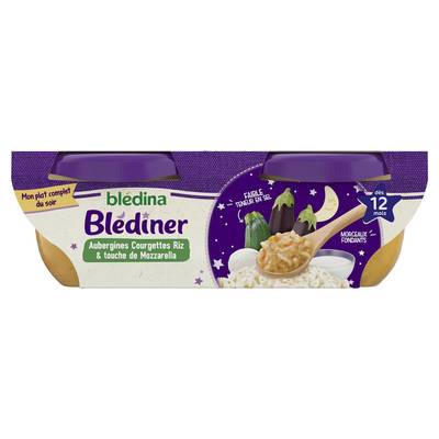Blédina - Blédîner Mouliné Aubergines, Courgettes, Riz et Mozzarella Bol Bébé Dès 12 mois, 2x200g