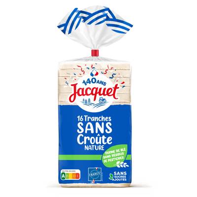 Jacquet Pain de Mie Sans Croute et Sans Sucre Ajouté, 16 tranches - 345g