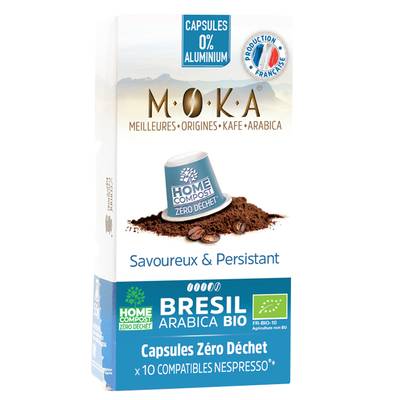 Moka Café bio Brésil capsule biodégradable sans aluminium, 10 capsules